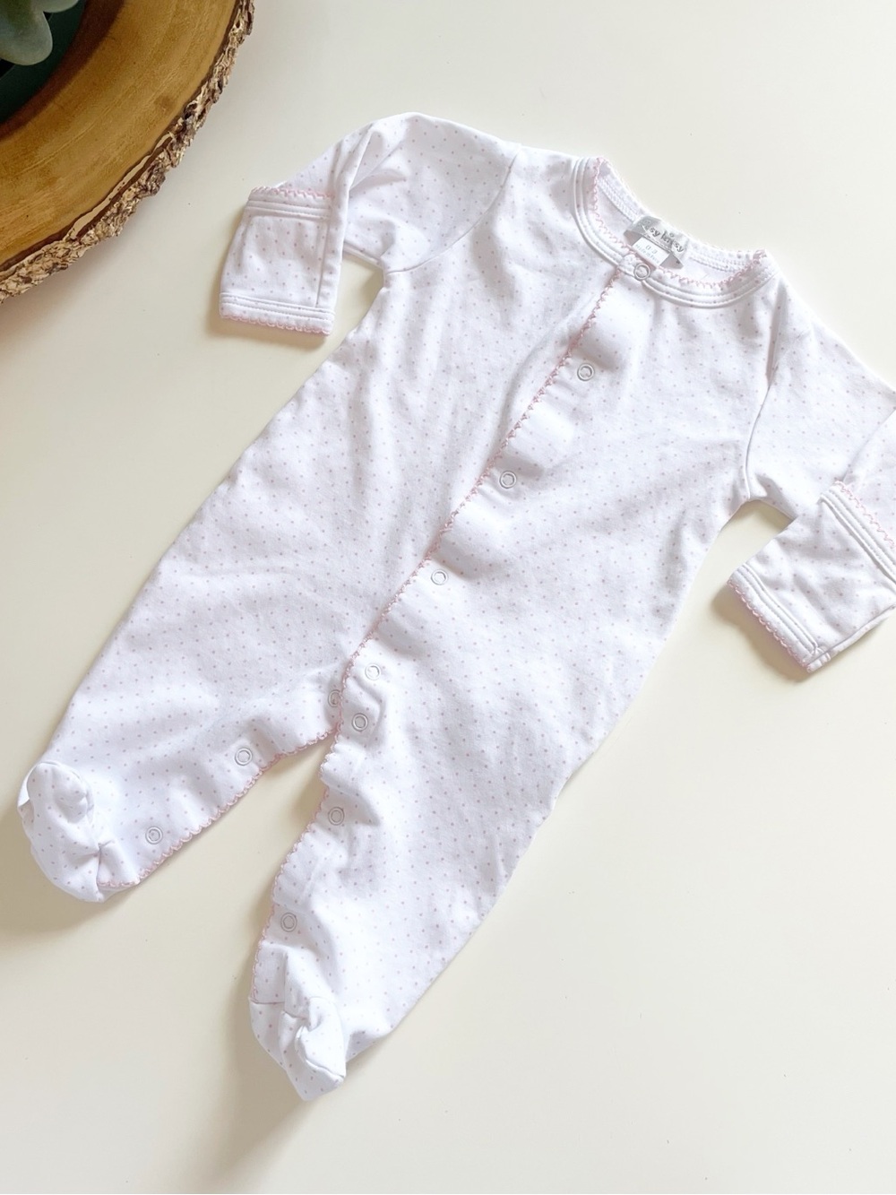 Kissy Kissy White with Pink Polkadot Snap Footie Pajama | 0-3m